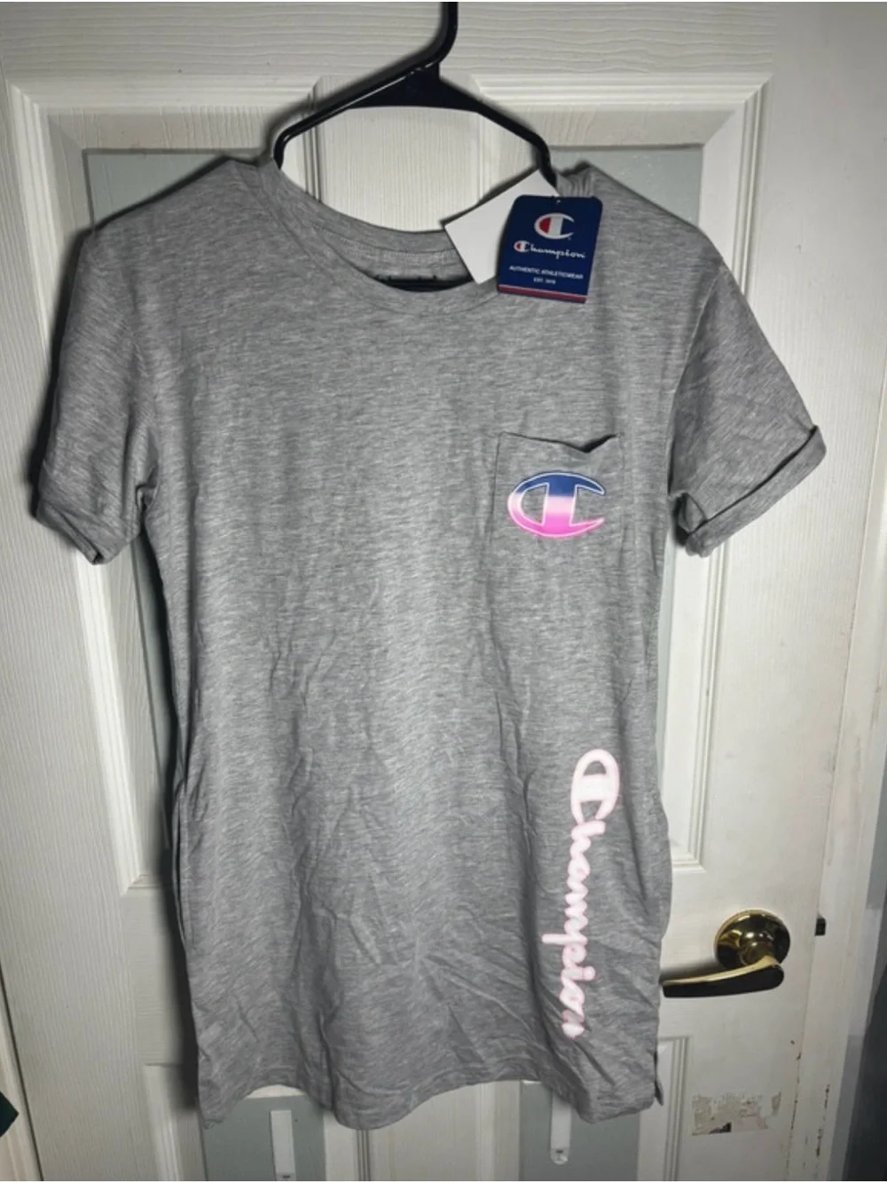 Champion Girls' Gray Logo Pocket Tee dress with Pink Accent